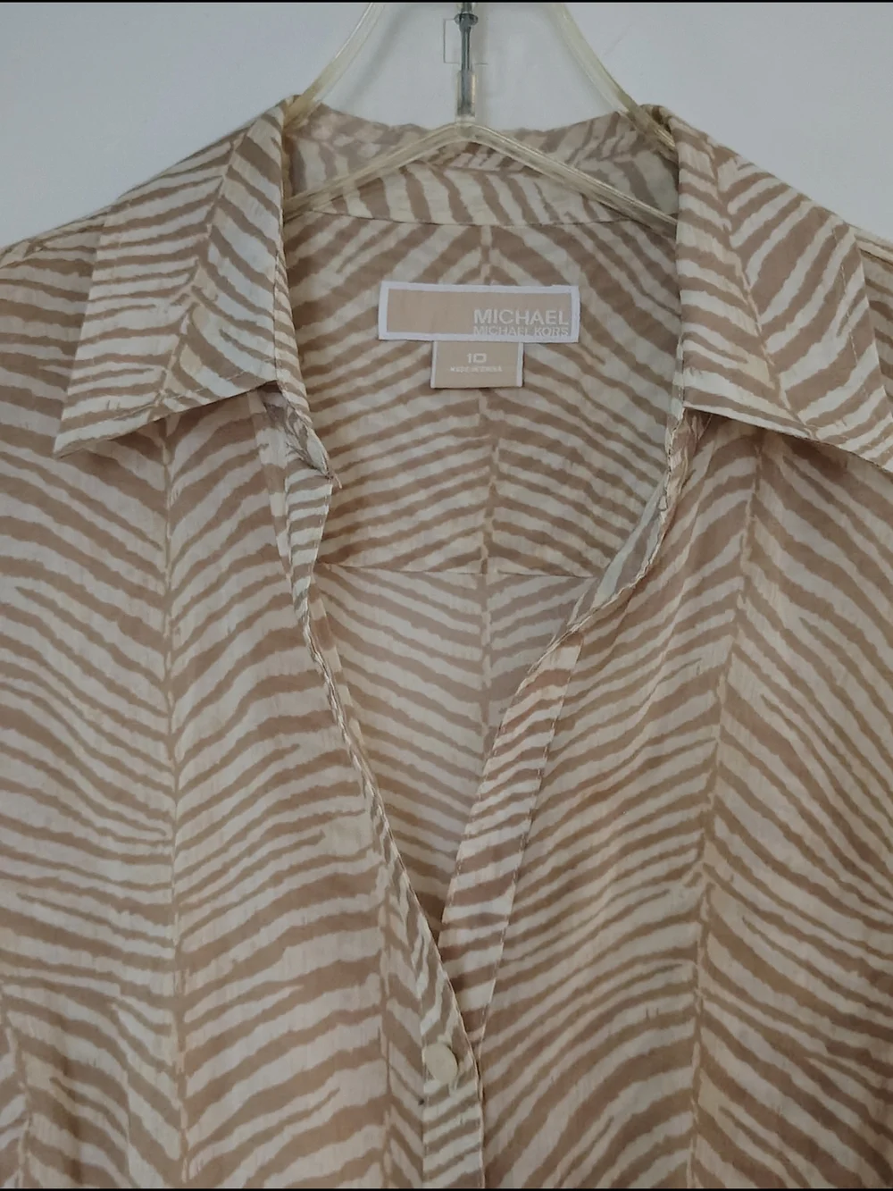 Michael Kors Beige and Cream Zebra-Print Button-Down Shirt